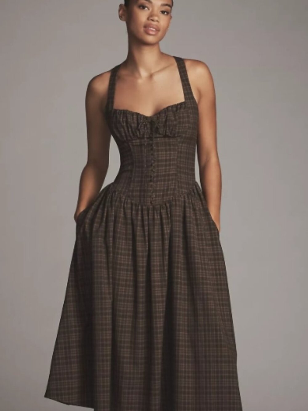 For Love & Lemons Halter Basque-Waist Midi Dress